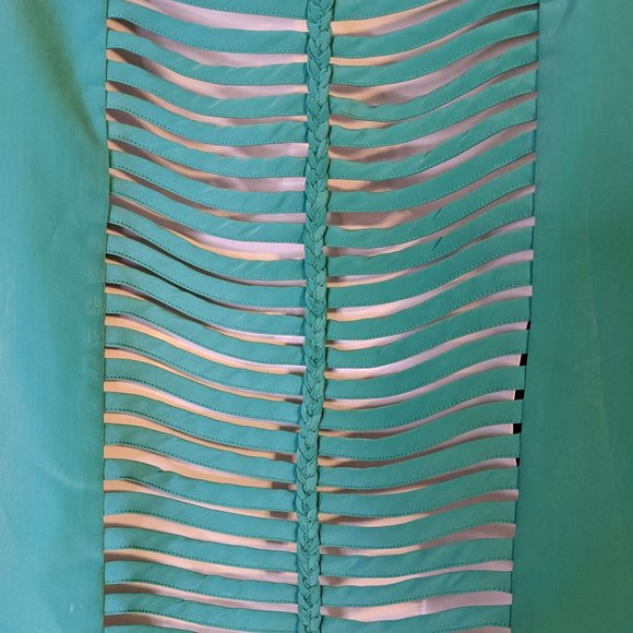 Poof Couture Spring Green Open Front Ladder Cut Out Back Blazer - size L - Picture 7 of 10